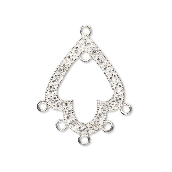 Drop, sterling silver and cubic zirconia, clear, 25x20mm single-sided fancy open with 6 closed loops. Sold per pkg of 2. image number 0