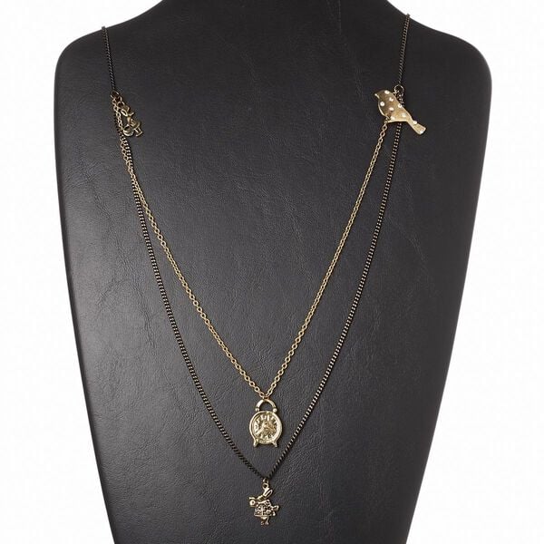 Necklace, glass rhinestone / antiqued brass / antique gold-finished steel and "pewter" (zinc-based alloy), clear, 30 inches with 3-inch extender chain and lobster claw clasp. Sold individually. image number 0