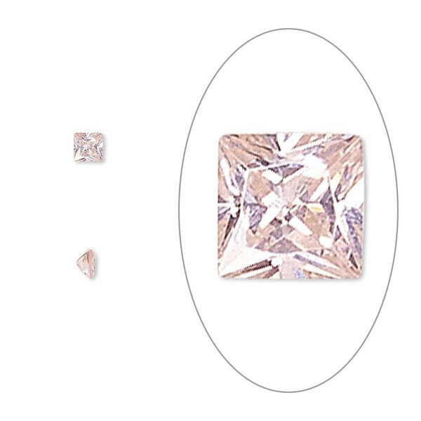 Gem, cubic zirconia, sapphire rose, 3mm faceted square, Mohs hardness 8-1/2. Sold per pkg of 5. image number 0