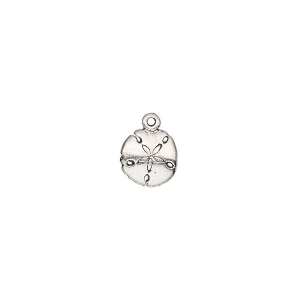 Charm, antiqued sterling silver, 8mm single-sided sand dollar. Sold individually. image number 0