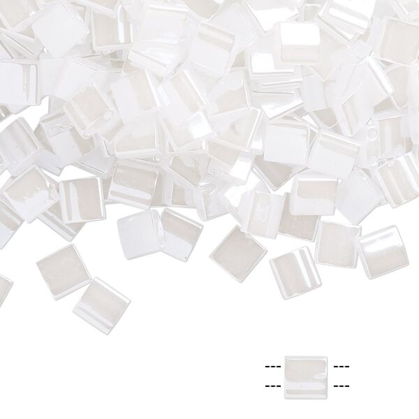 Seed bead, TILA®, glass, pkg/250g, 5mm full tila square, opaque ceylon pearl white, (TL-511). image number 0
