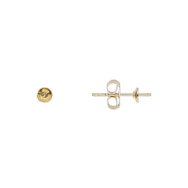 Earstud 1pkg2 14Kt gold-filled, 3mm cup / 2mm peg / 3-5mm round half-drilled setting, 1 pair image number 0