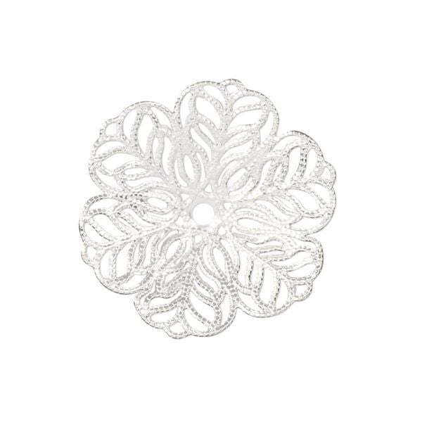 Component, silver-finished steel, 27x26mm single-sided flower. Sold per pkg of 10. image number 0