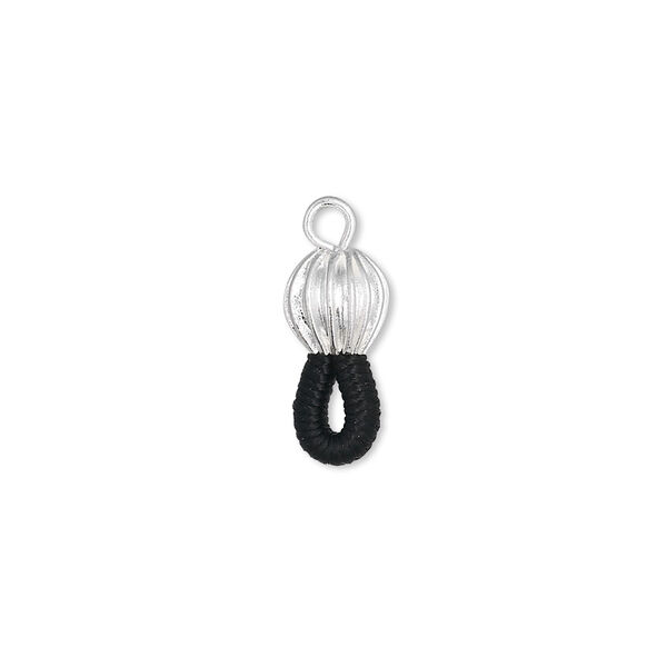 Eyeglass holder, rubber and silver-plated brass, black, 15x6.5mm with 6.5 corrugated round. Sold per pkg of 10. image number 0