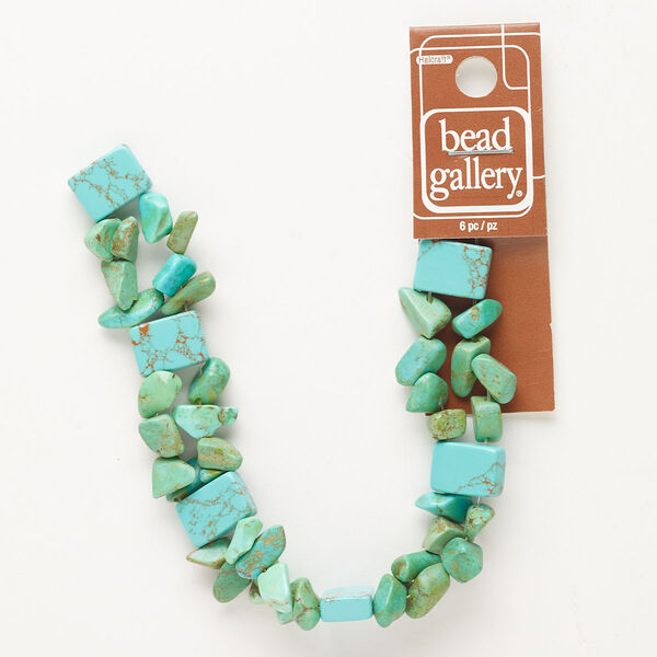 Bead, "howlite" (resin) (imitation), pkg/7 inches, turquoise blue, 14x10mm flat rectangle and medium-to-large chip. image number 0