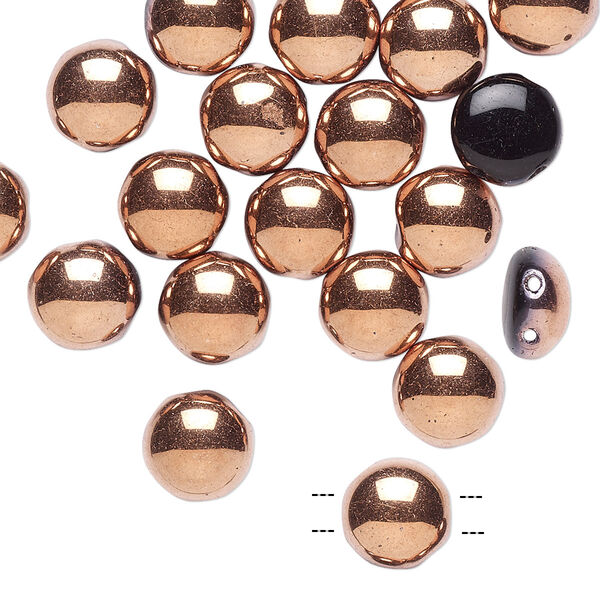Bead, Preciosa Candy™, Czech pressed glass, opaque black with half-coat copper, 8mm candy with (2) 0.8-0.9mm holes. Sold per pkg of 20. image number 0