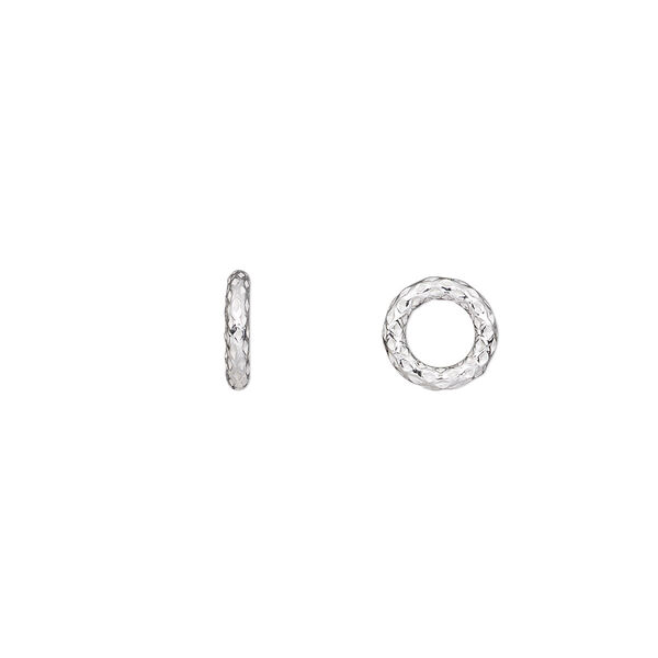 Jump ring, sterling silver, 8mm soldered textured round, 4.8mm inside diameter, 15 gauge. Sold per pkg of 10. image number 0