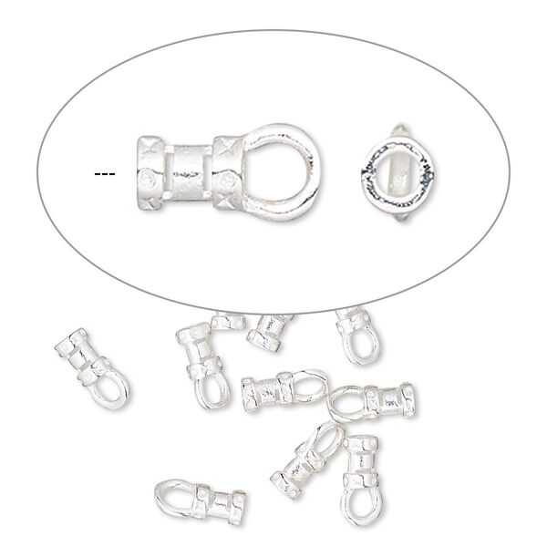 Crimp end, silver-plated brass, 4.5x3mm tube with loop, 1-1.5mm inside diameter. Sold per pkg of 100. image number 0