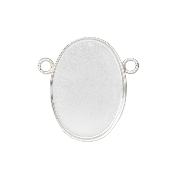 Connector, sterling silver, 26x19mm oval with 25x18mm bezel cup setting. Sold individually. image number 0