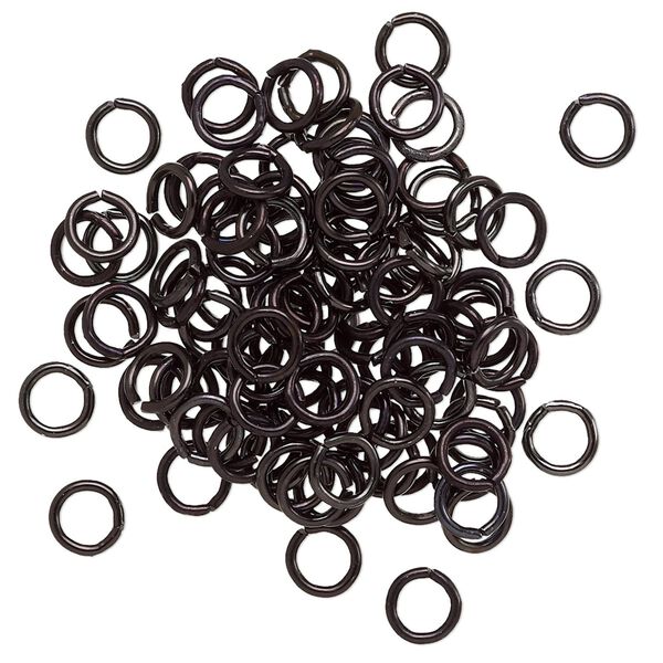 Jump ring, anodized aluminum, black, 5mm round, 3.4mm inside diameter, 20 gauge. Sold per pkg of 100. image number 0