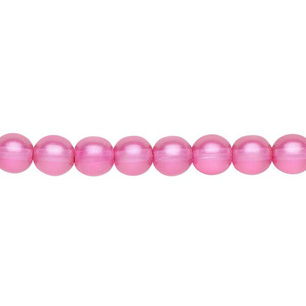 Bead, Czech pressed glass, pearlized pink, 6mm round. Sold per 15-1/2" to 16" strand, approximately 65 beads. image number 0