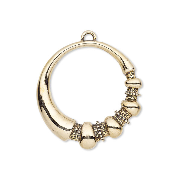 Drop, antiqued brass, 27mm single-sided open round with beaded rondelle and teardrop design. Sold per pkg of 2. image number 0