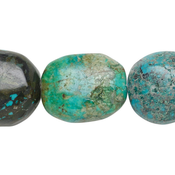 Bead, turquoise (dyed / stabilized), blue-green, 18x14mm-23x18mm puffed oval, C- grade, Mohs hardness 5 to 6. Sold per 15" to 16" strand. image number 0