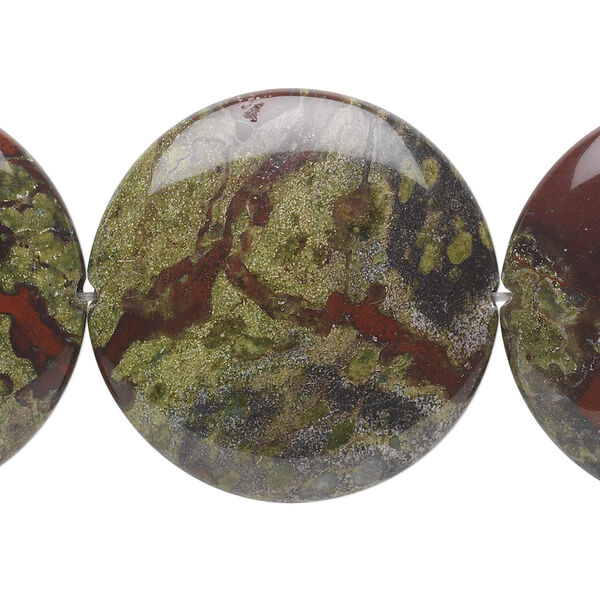 Dragon blood jasper 1pkg1, flat round bead natural 15.5-16 inch 30mm image number 0
