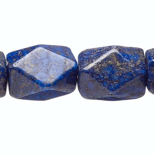 Bead, lapis lazuli (dyed), medium tumbled faceted nugget, Mohs hardness 5 to 6. Sold per 15-inch strand. image number 0