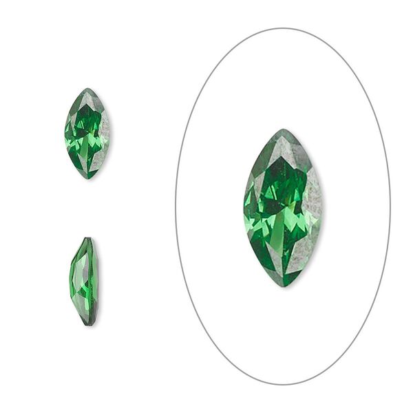 Gem, cubic zirconia, emerald green, 10x5mm faceted marquise, Mohs hardness 8-1/2. Sold individually. image number 0
