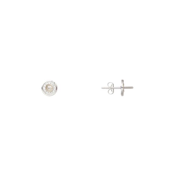 Earstud 1pkg2 sterling silver, 8mm round / 4mm cup / 4mm peg / 4-5mm half-drilled round setting / earnuts, 1 pair image number 0