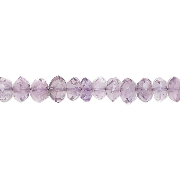 Bead, amethyst (natural), light-medium, 5x3mm-6x4mm hand-cut faceted rondelle, C grade, Mohs hardness 7. Sold per 14-inch strand. image number 0