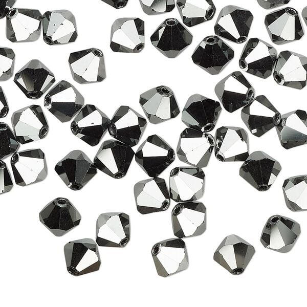 Bead 288pk jet hematite 2X, Preciosa Czech crystal 6mm bicone image number 0