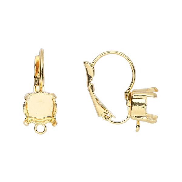 Ear wire leverback 1pkg2 gold-plated, 20mm / SS39 rivoli or chaton 4-prong setting, brass 1 pair image number 0