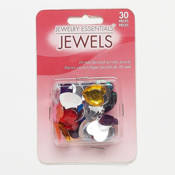 Flat back mix, acrylic, mixed colors, 16x16mm faceted heart. Sold per pkg of 30. image number 0