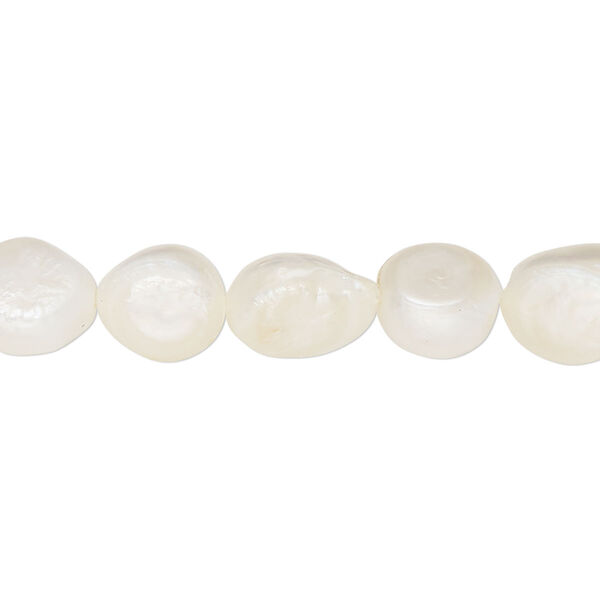 Pearl, cultured freshwater (bleached), white, 8-10mm flat-sided potato, D grade, Mohs hardness 2-1/2 to 4. Sold per 16-inch strand image number 0
