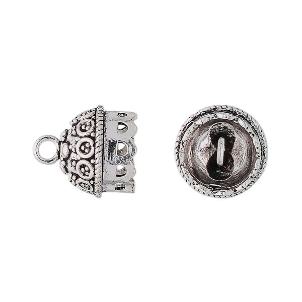 Cord end, antiqued sterling silver, 14x11mm fancy star with 10mm inside diameter, 2 loops. Sold individually. image number 0