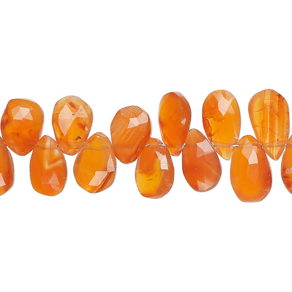 Carnelian 1pkg1, hand-cut top-drilled faceted puffed teardrop bead 8 inch 7x5mm-10x6mm image number 0