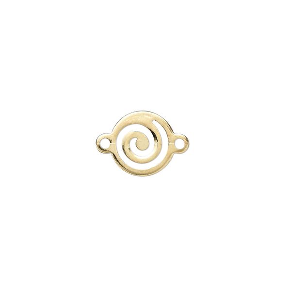 Link, gold-plated brass, 10mm swirl round. Sold per pkg of 100. image number 0