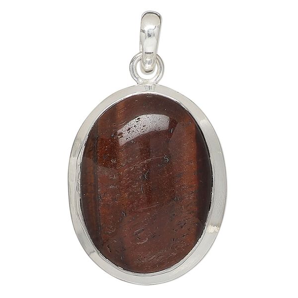 Pendant, red tigereye (heated) and sterling silver, 34x25mm-36x28mm oval. Sold individually. image number 0