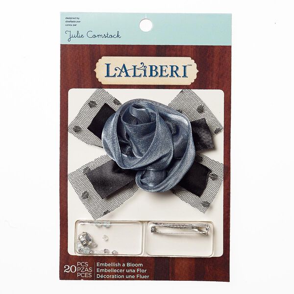 Brooch / hair clip kit, Laliberi™, fabric / acrylic / silver-finished steel, multicolored, bow and rose. Sold per kit. image number 0
