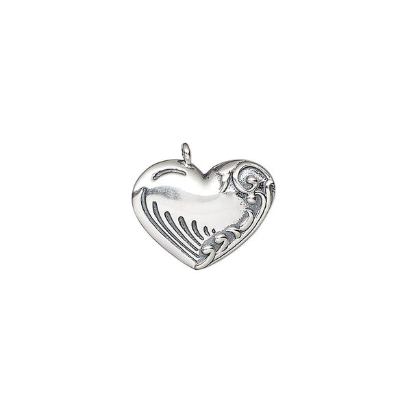 Charm, antiqued sterling silver, 15x11mm fancy heart. Sold individually. image number 0