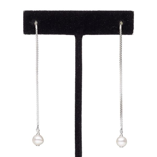 Ear thread, cultured freshwater pearl (bleached) and sterling silver, white, 3 inches with 6mm round. Sold per pair. image number 0