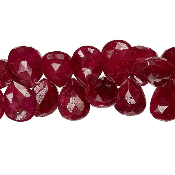 Indian ruby 1pkg1, hand-cut top-drilled faceted puffed teardrop bead 8 inch 9x8mm-15x11mm image number 0