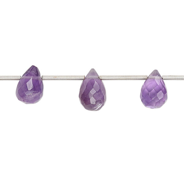 Amethyst 1pkg15, hand-cut top-drilled faceted teardrop bead natural 9x6mm-12x7mm image number 0
