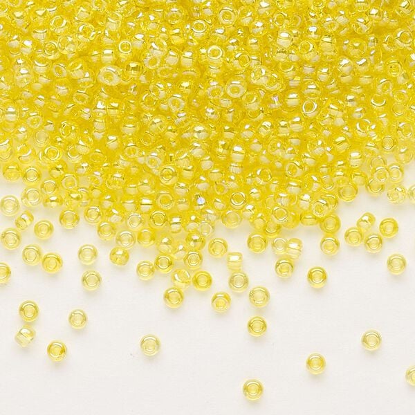 Seed bead, Dyna-Mites™, glass, pkg/40g, #11 round, translucent rainbow yellow, (5R 11/0 RR). image number 0