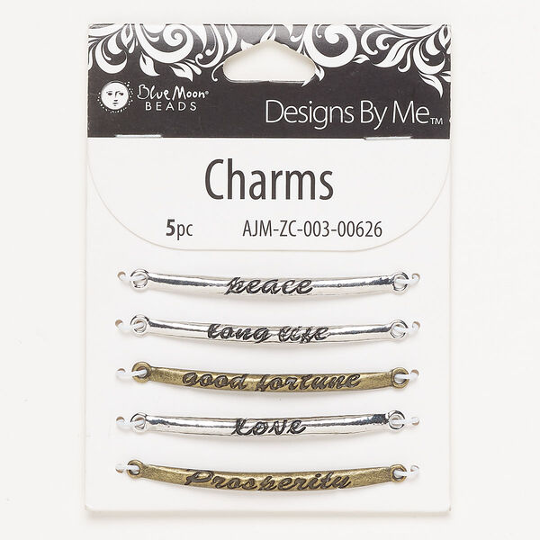 Focal assortment, antique brass- and antique silver-finished brass, 54x4mm rectangle. Sold per pkg of 5. image number 0