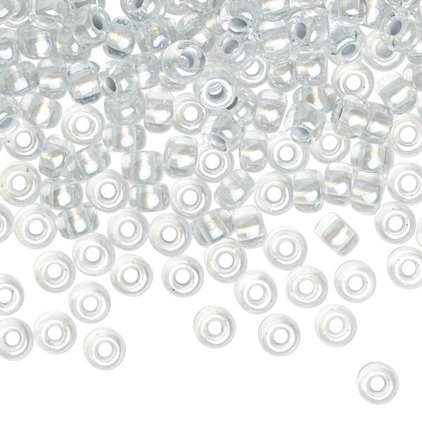 Seed bead, Miyuki, glass, pkg/25g, #6 rocaille, translucent silver-lined pearlized crystal clear, (RR-4602). image number 0