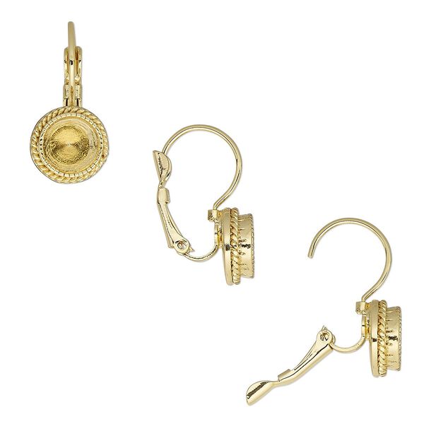 Ear wire leverback 1pkg2 Almost instant jewelry® gold-plated "pewter" (zinc-based alloy), 25.5mm / rope edge / SS34 chaton glue-in setting, 1 pair image number 0