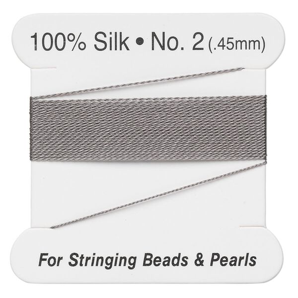 Thread, silk, grey, size #2. Sold per 2-meter card. image number 0