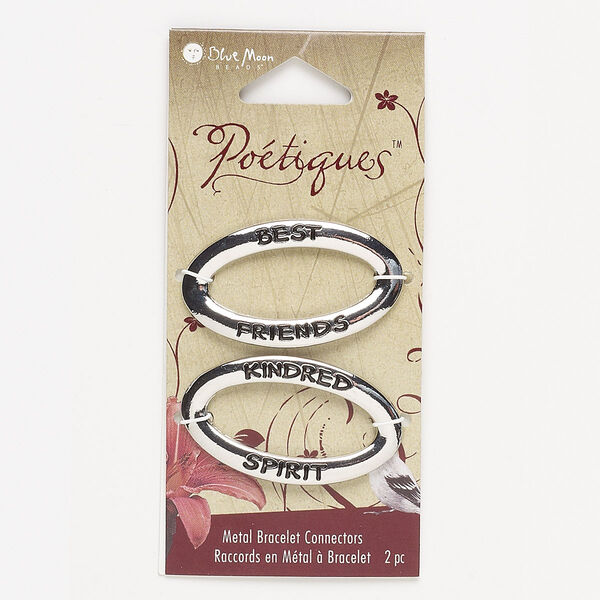 Focal, antique silver-finished "pewter" (zinc-based alloy), 39x22mm oval affirmation with "BEST FRIENDS" and "KINDRED SPIRIT." Sold per pkg of 2. image number 0