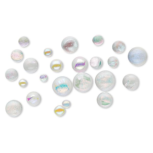 Cabochon, dichroic glass, clear and multicolored, 5-11mm non-calibrated round. Sold per 15-gram pkg, approximately 20-25 cabochons. image number 0