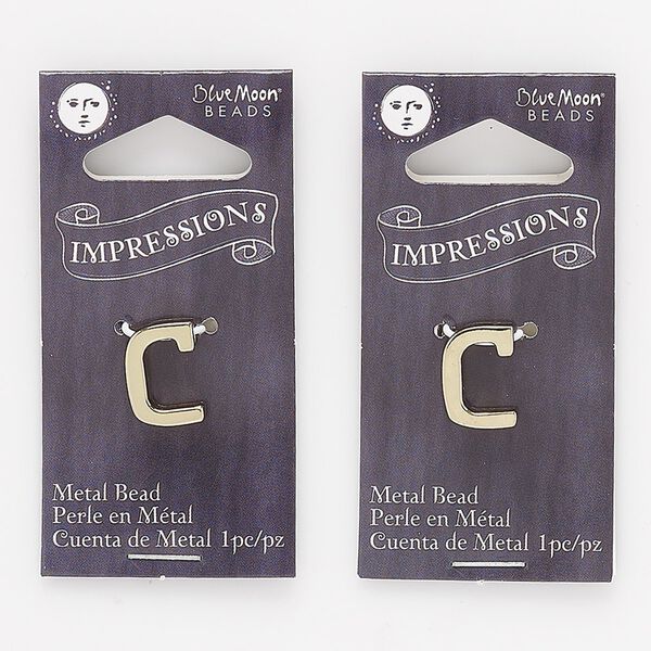 Bead, gold-finished "pewter" (zinc-based alloy), 13x9mm top-drilled "C" with 2mm hole. Sold per pkg of 2. image number 0