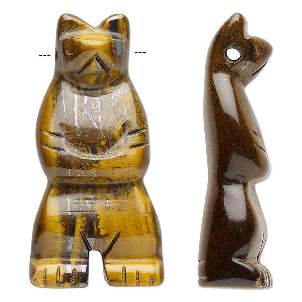 Tigereye 1pkg1, hand-cut top-drilled standing bear focal natural 41x18mm-45x22mm image number 0