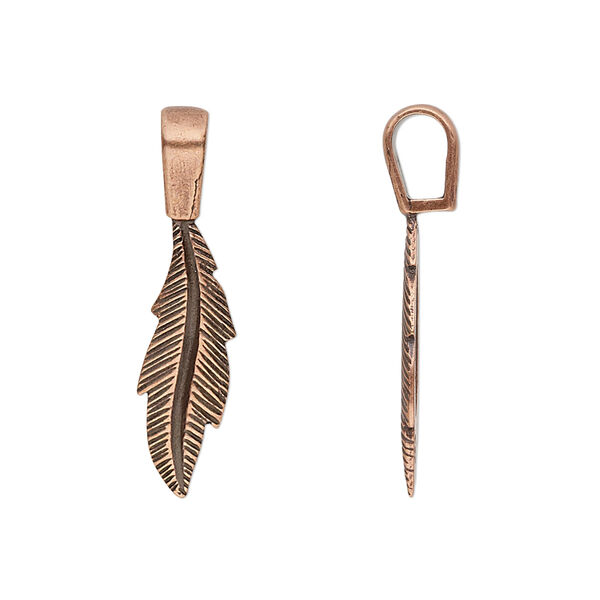 Bail, JBB Findings, glue-on, antique copper-plated brass, 29x7mm with 20.5x7mm feather flat base. Sold individually. image number 0
