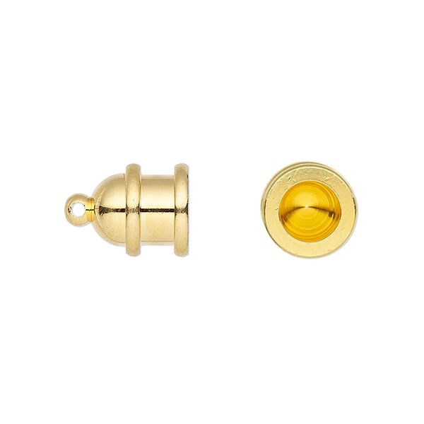 Cord end, TierraCast®, "Maker's" collection, glue-in, gold-plated brass, 13x9.5mm pagoda, 6mm inside diameter. Sold per pkg of 2. image number 0