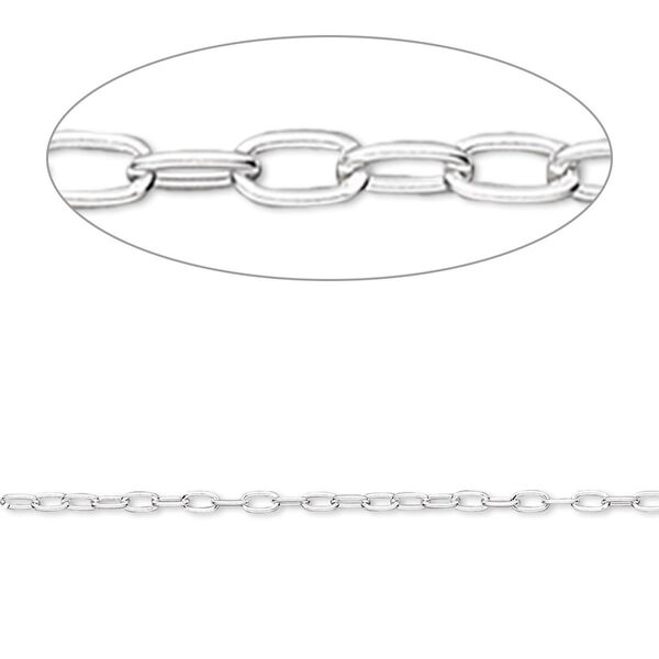 Chain, sterling silver, 1.6mm long cable. Sold per pkg of 5 feet. image number 0