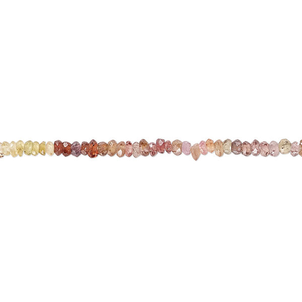 Bead, multi-sapphire (heated), 2x1mm-2mm hand-cut faceted rondelle with 0.4-0.6mm hole, B grade, Mohs hardness 9. Sold per 13-inch strand. image number 0