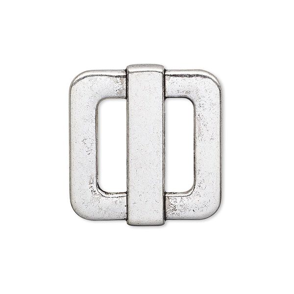 Slide, antiqued silver-finished "pewter" (zinc-based alloy), 25x23mm single-sided rectangle, 14x4mm hole. Sold per pkg of 4. image number 0