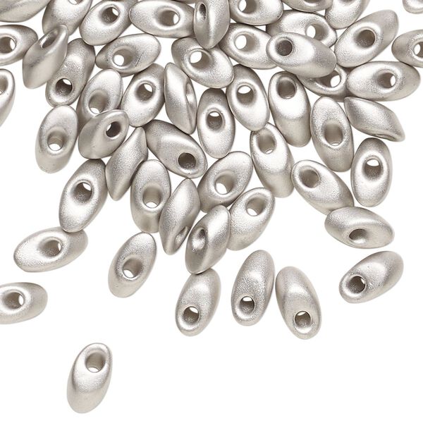 Seed bead, Miyuki, glass, pkg/10g, 7x4mm long magatama, opaque palladium finish matte (LMA-194F). image number 0